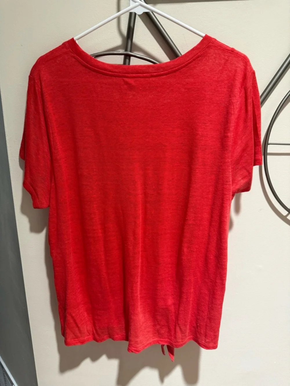 J. Jill Love Linen Women’s Red Tie-Hem Short Sleeve Top Size L Petite 100% Linen - Picture 4 of 4